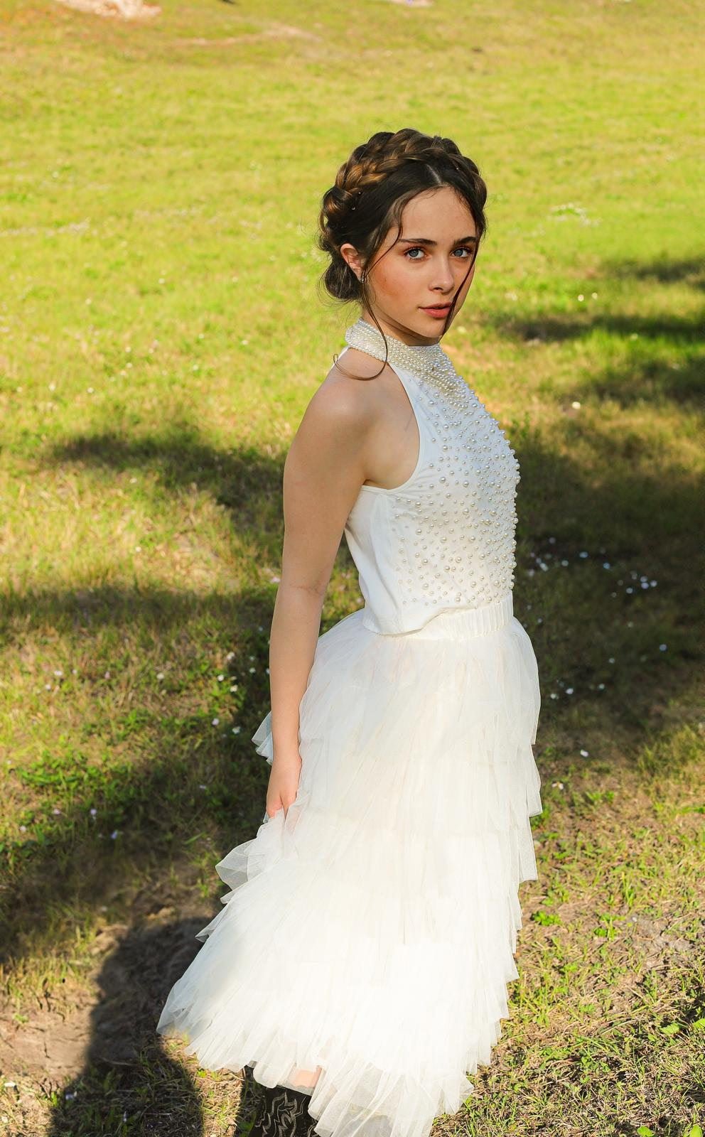 WHITE PEARL SKIRT SET